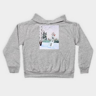 Snowman Jumping with Excitement Kids Hoodie